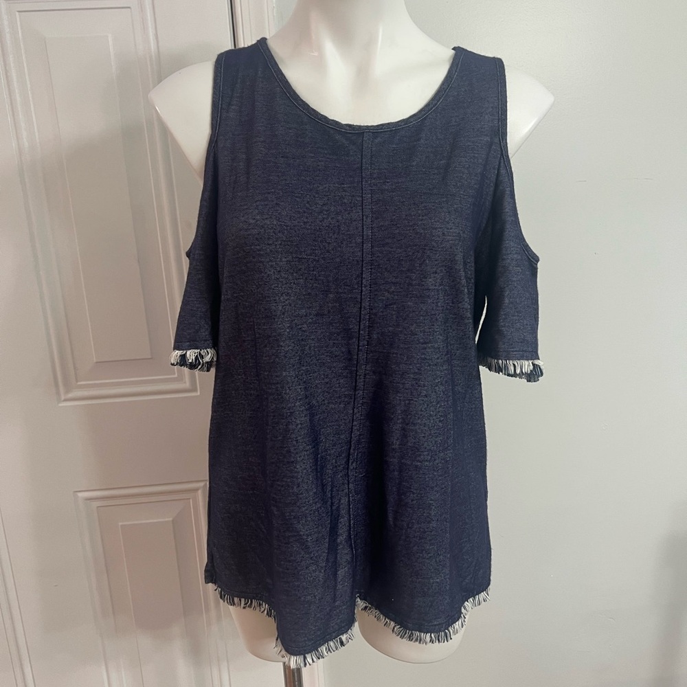 Siren Lily Blue Flutter Sleeve Cold Shoulder Blouse